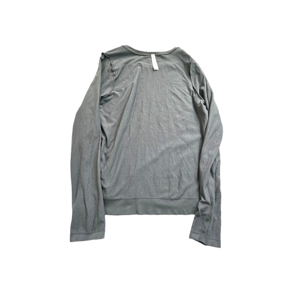 Athleta Sage Green Round Neck Perforated Stretch Long Sleeve Active Top Medium - Picture 11 of 11